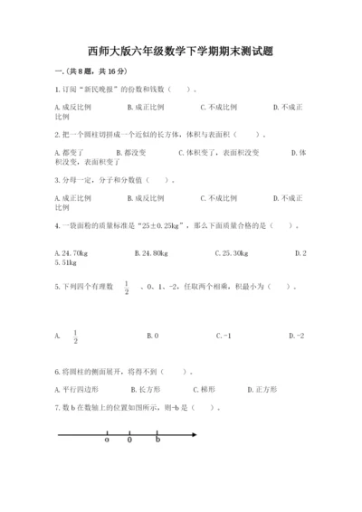 西师大版六年级数学下学期期末测试题（考点精练）.docx