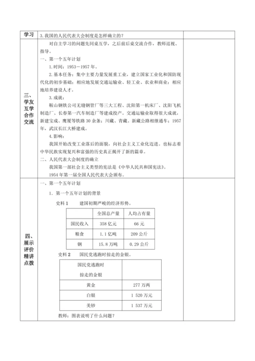 第4课  新中国工业化的起步和人民代表大会制度的确立  教案（2022最新课标版）