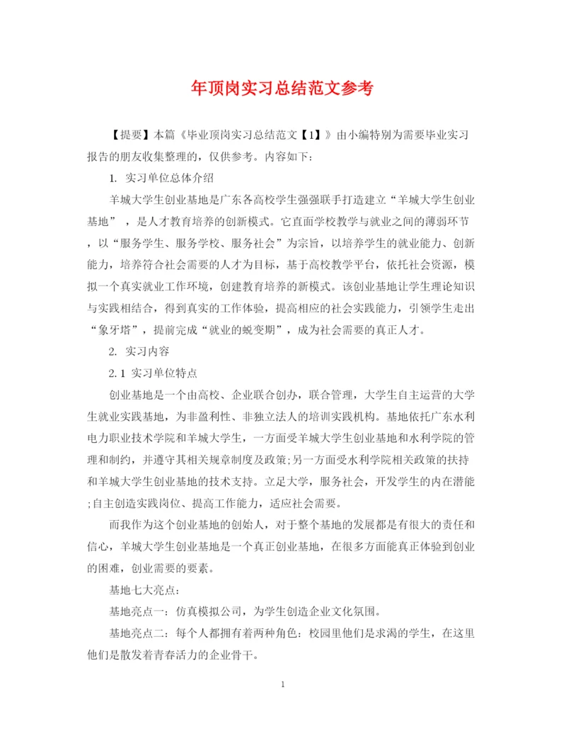 精编之年顶岗实习总结范文参考.docx