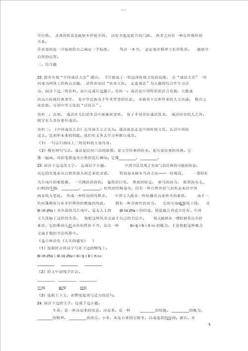 中考语文语言运用连贯专题练习