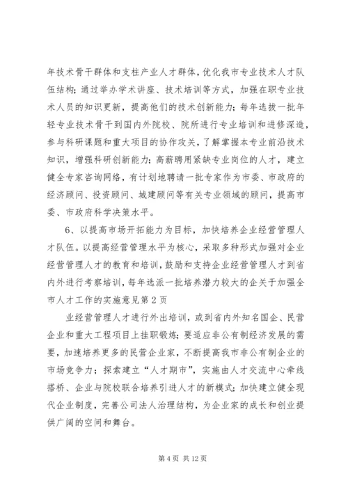 关于加强全市人才工作的实施意见.docx