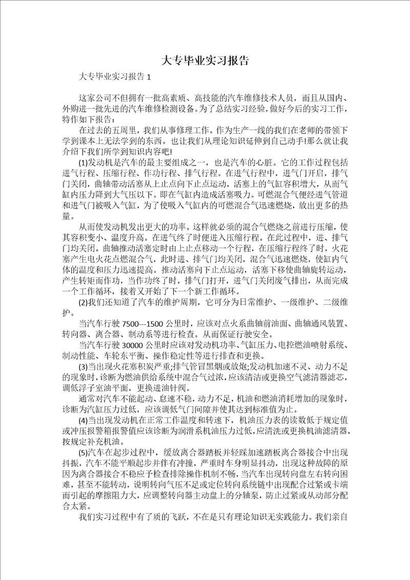 大专毕业实习报告