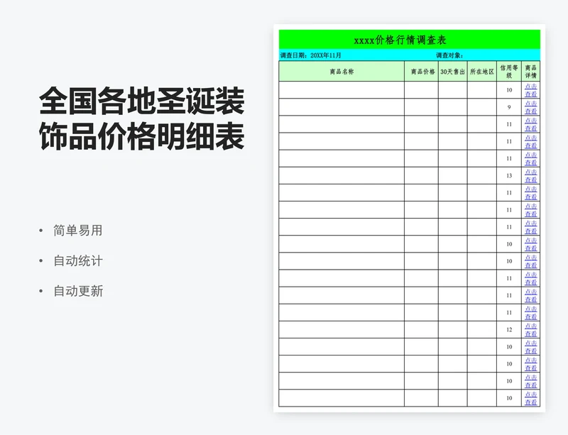 全国各地圣诞装饰品价格明细表