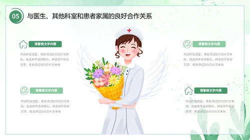 小清新风水彩花卉绿植护士长述职报告PPT