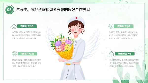 小清新风水彩花卉绿植护士长述职报告PPT