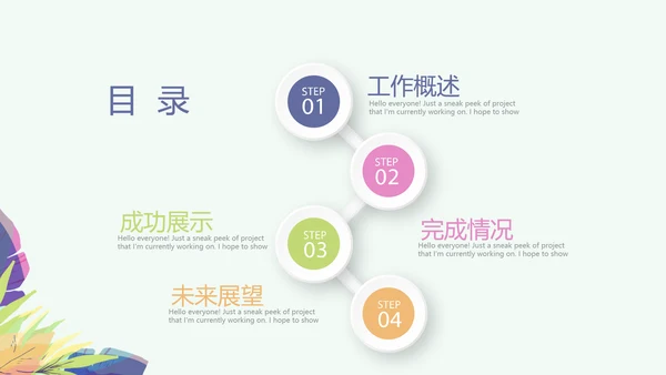 小清新微立体述职报告工作总结通用PPT动态模板
