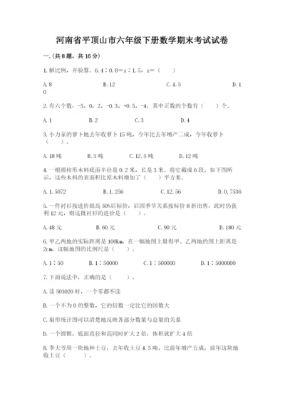 河南省平顶山市六年级下册数学期末考试试卷带答案（满分必刷）.docx