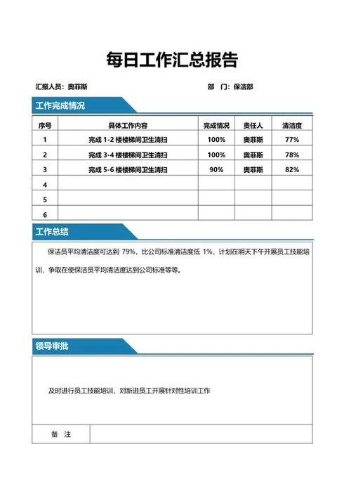 蓝色标签保洁工作汇总报告word模板