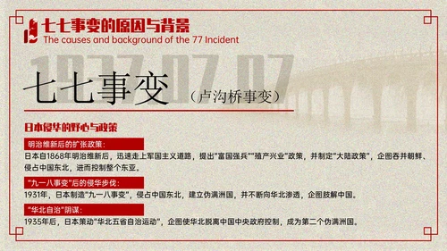 红色复古风+七七事变爱国主义教育讲座PPT模板