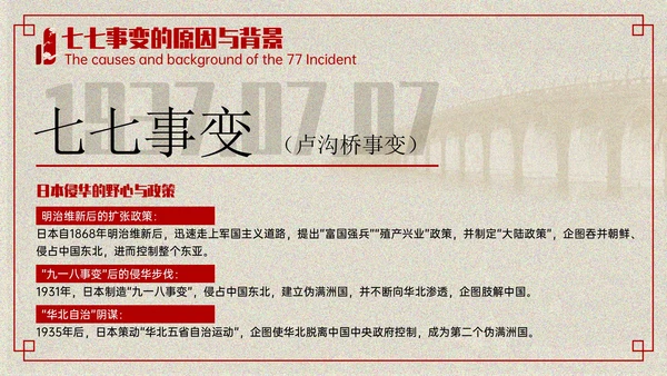 红色复古风+七七事变爱国主义教育讲座PPT模板