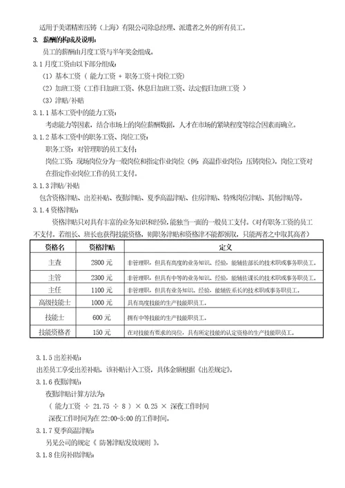 知名500强外企薪酬管理制度