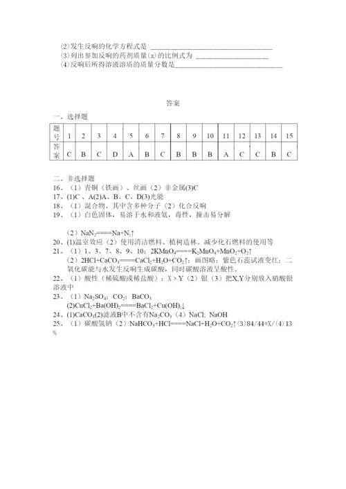 【精编】九年级化学中考模拟试题及答案.docx