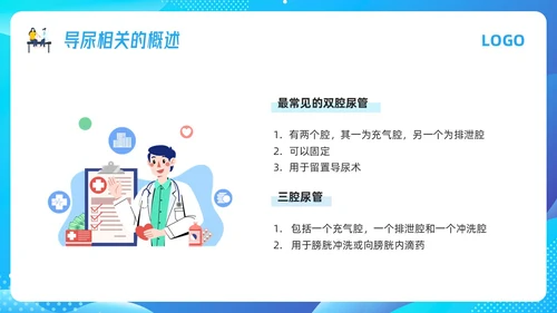 蓝色插画导尿管护理剂尿路感染的管理PPT模板宣传PPT动态P护理医疗