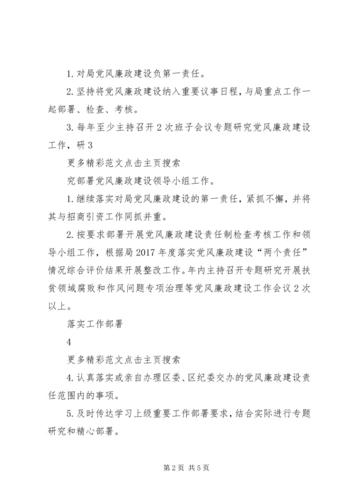 招商促进局领导班子成员XX年度落实党风廉政建设主体责任工作清单.docx