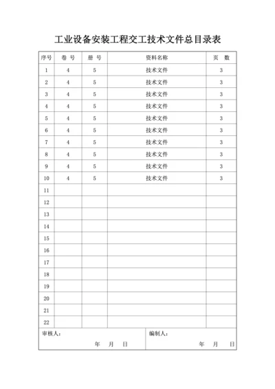 工业设备安装工程交工技术文件总目录表