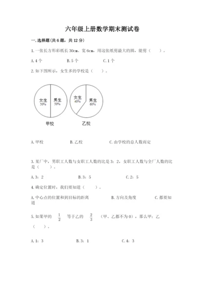 六年级上册数学期末测试卷及参考答案【培优】.docx