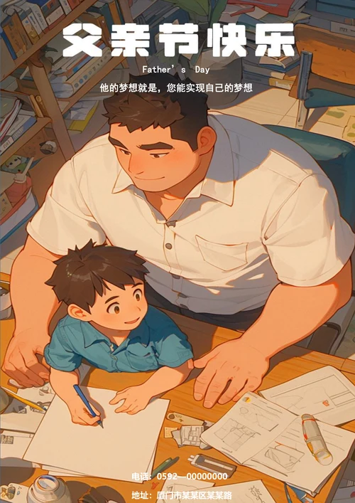 父亲辅导作业温馨节日海报