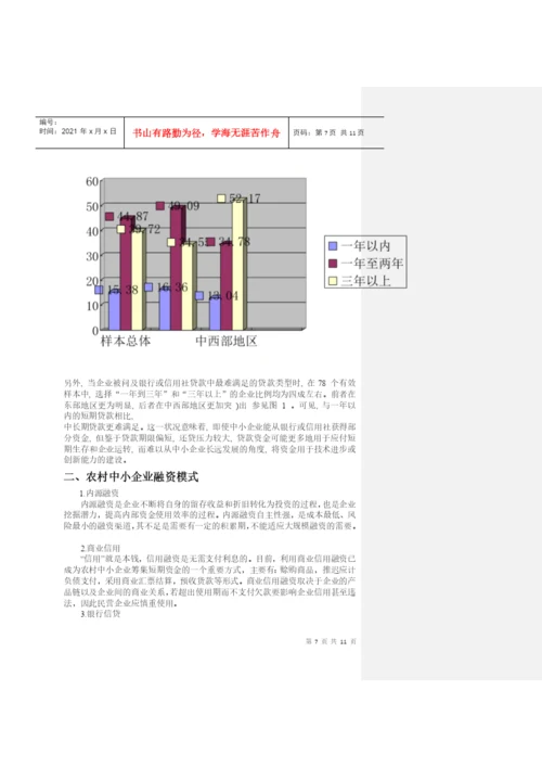 毕业论文之农村中小企业融资模式的分析探索.docx