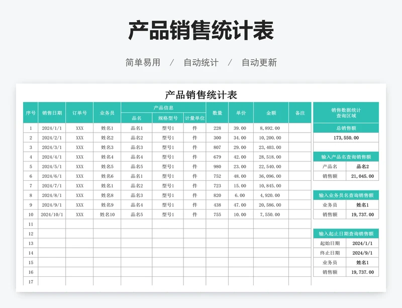 产品销售统计表