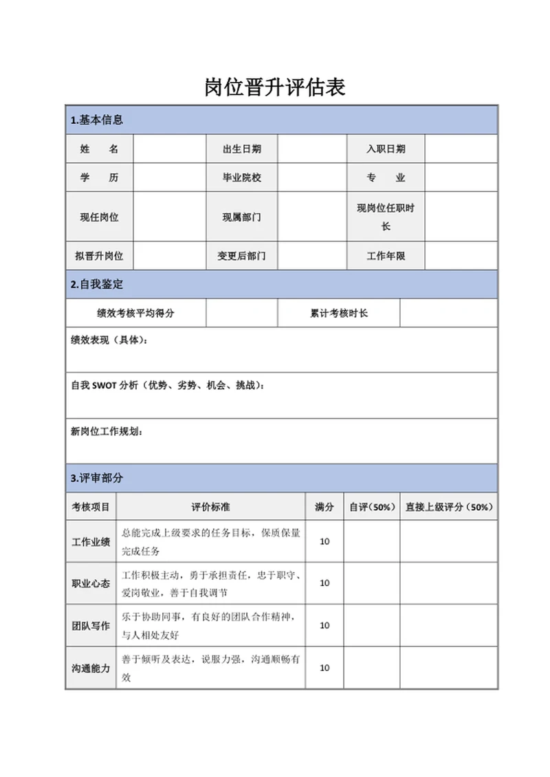 岗位晋升评估表