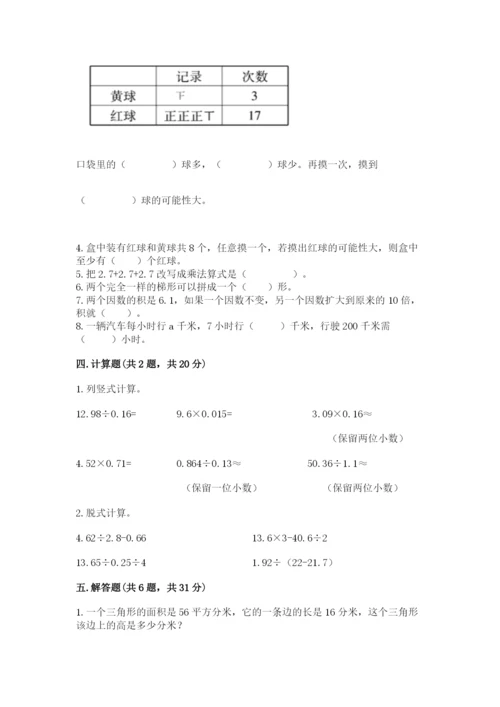 2022人教版五年级上册数学期末测试卷【a卷】.docx
