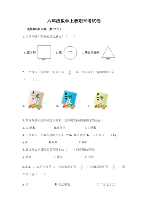 六年级数学上册期末考试卷及完整答案（典优）.docx