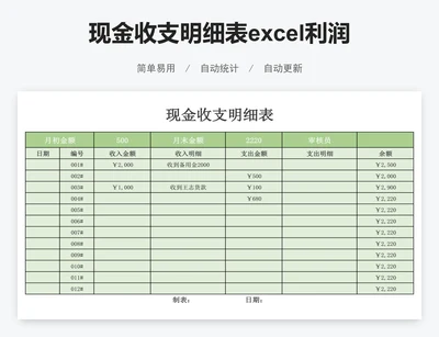 现金收支明细表excel利润