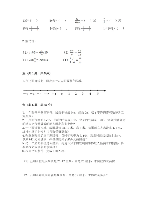 小学六年级下册数学摸底考试题（典优）.docx