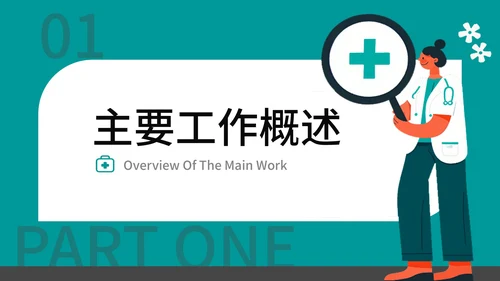 青色插画风医疗工作汇报PPT模板