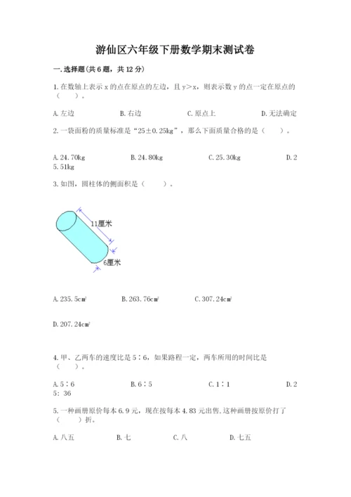 游仙区六年级下册数学期末测试卷及精品答案.docx