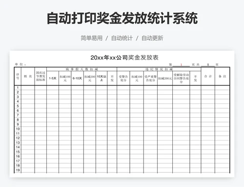 自动打印奖金发放统计系统