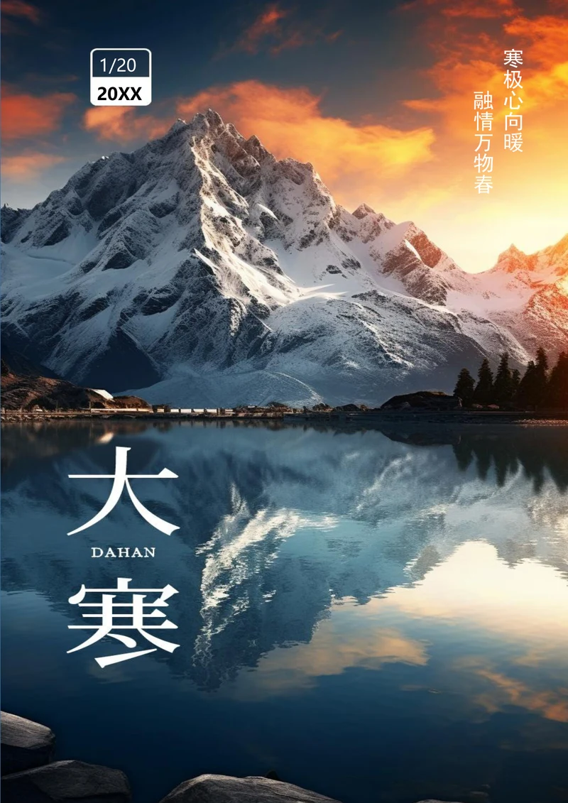 寒极心向暖雪山背景大寒海报