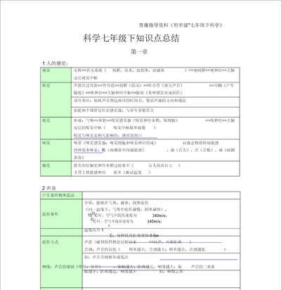 浙教版七年级下科学知识点总结计划