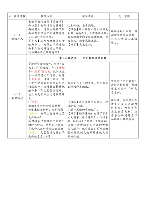 第14课  文艺复兴运动（教案）-【课堂无忧】新课标同步核心素养课堂