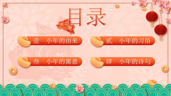 粉色微立体剪纸风传统节日过小年了带内容PPT模板