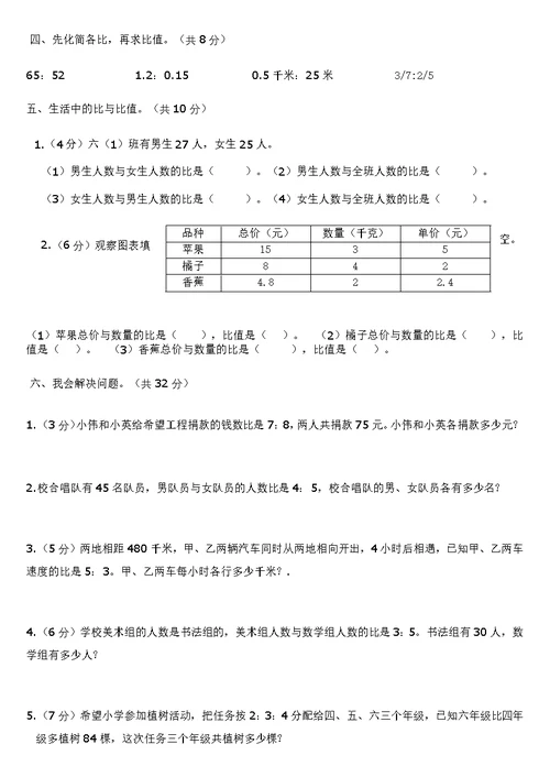 比单元测试卷
