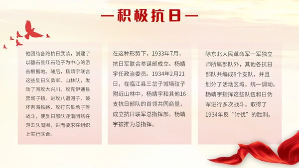 红色简约抗日民族英雄杨靖宇人民英雄永垂不朽主题PPT模板人物介绍
