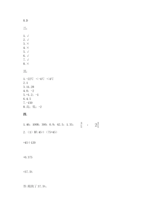 小学六年级数学期末自测题附参考答案【实用】.docx