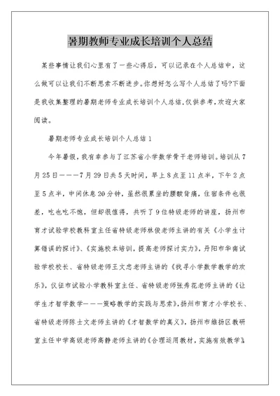 暑期教师专业成长培训个人总结