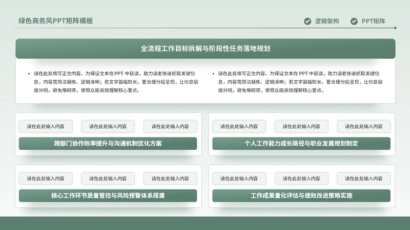 绿色商务风多项矩阵PPT单页