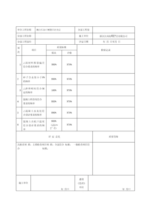 水利水电工程质量评定表1