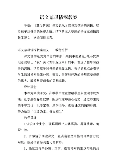 语文慈母情深教案