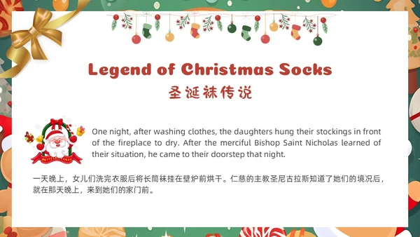 卡通圣诞主题圣诞节英文MerryChristmas节日介绍课件PPT模板