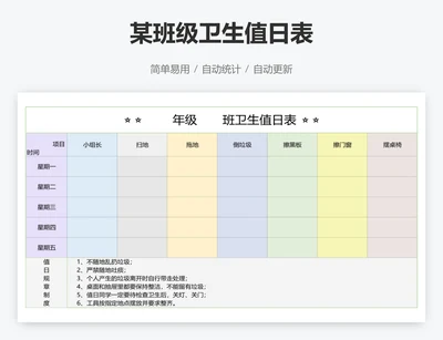 某班级卫生值日表
