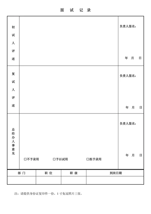 求职招聘登记表及面试记录表