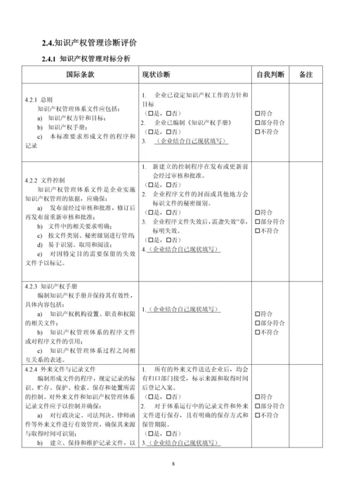 2016年企业贯标诊断表知识产X权管理状况(体系)诊断表.docx