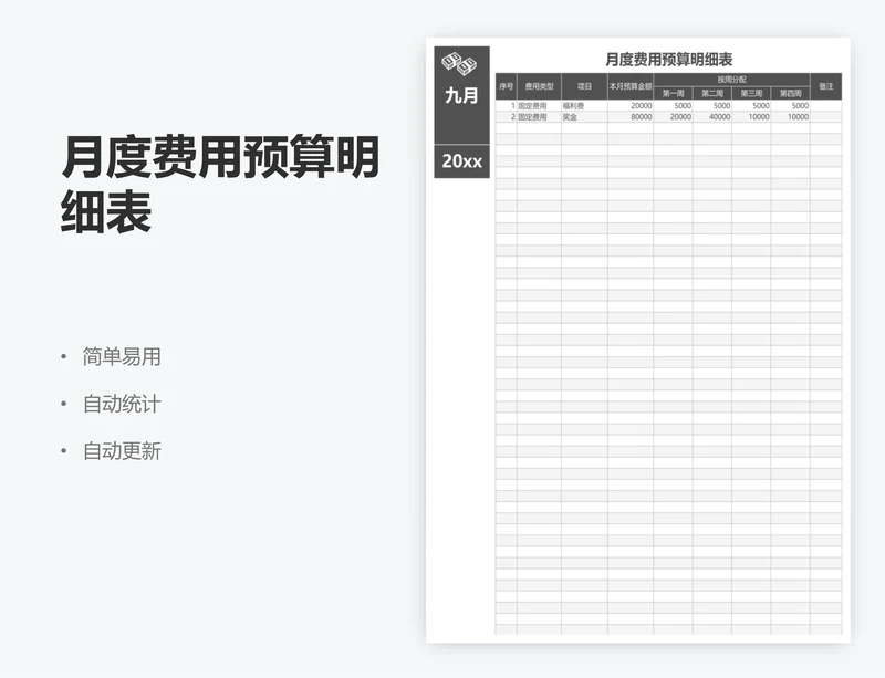 月度费用预算明细表