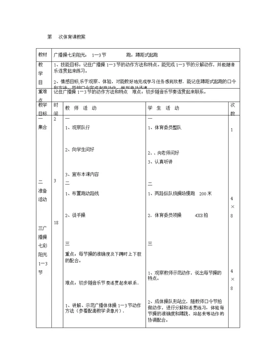 四年级下学期体育课教案