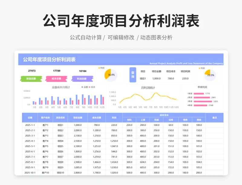 公司年度项目分析利润表
