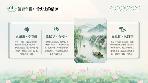 绿色清新中式二十四节气小暑科普教学课件PPT模板